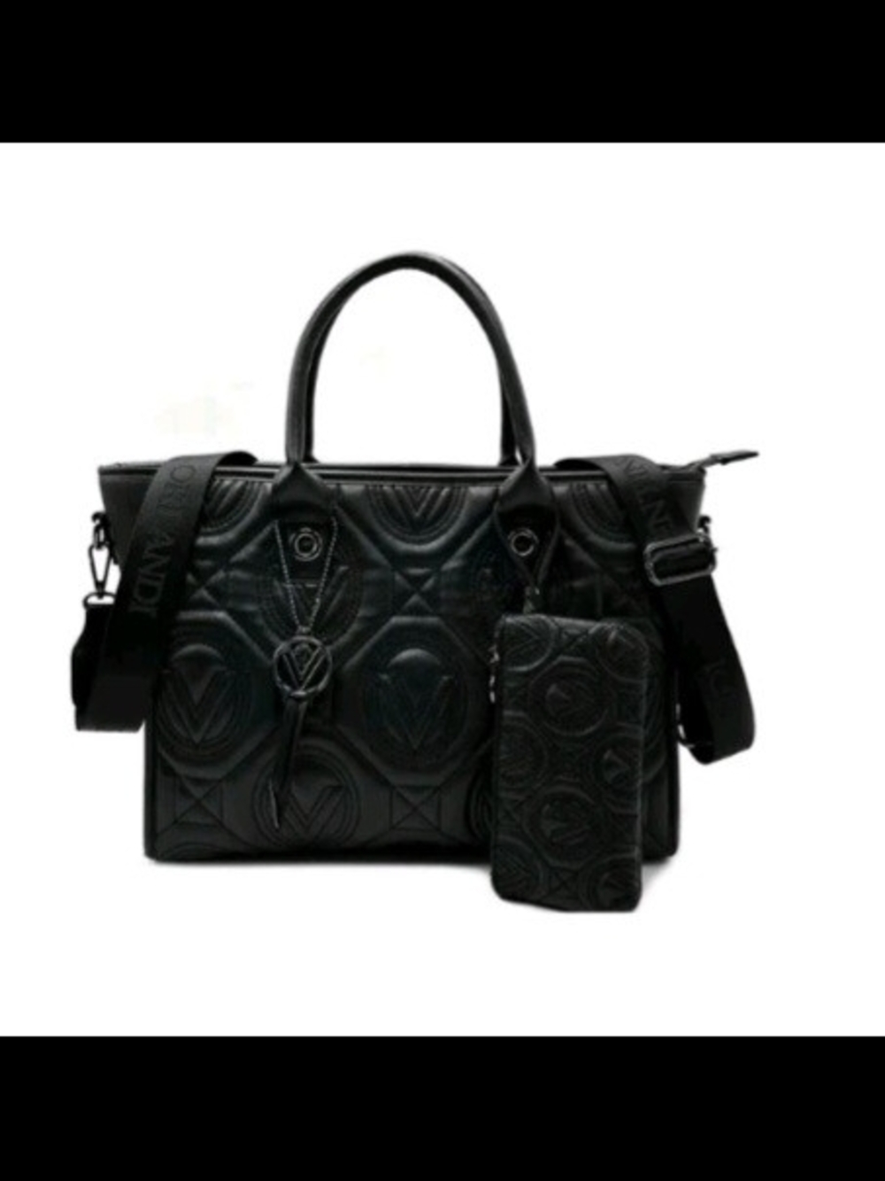 NWT,Valintino Orlandi Quilted Vegan Leather Tote Bag with  Wristlet - Black
